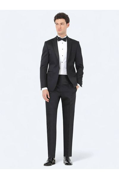 Kip Costum smoking țesut slim cu model negru