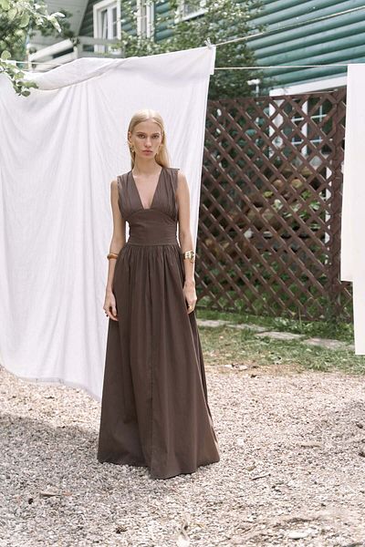 BOHEMAİ Emilia Corset Detail Brown Long Dress