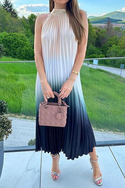Neşeli Butik Women's Halter Neck Pleated Satin Dress Nbemp03