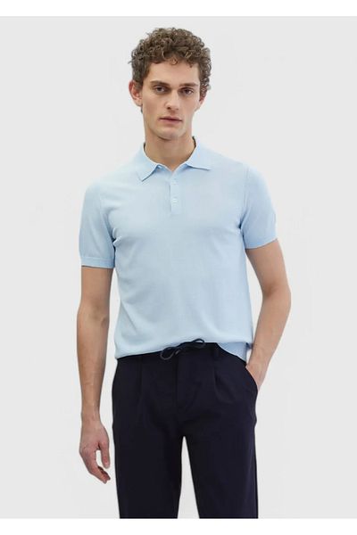 Ramsey Light Blue Polo Neck Plain Knitted Sweater