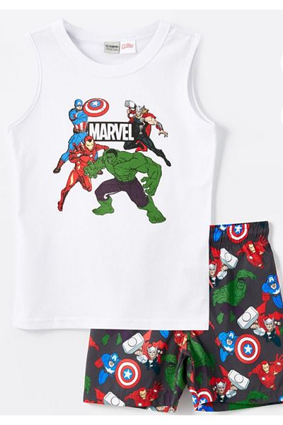 LC Waikiki Lcw Kids Gray Crew Neck Hulk Printed Boys Tank Top and Swim Shorts