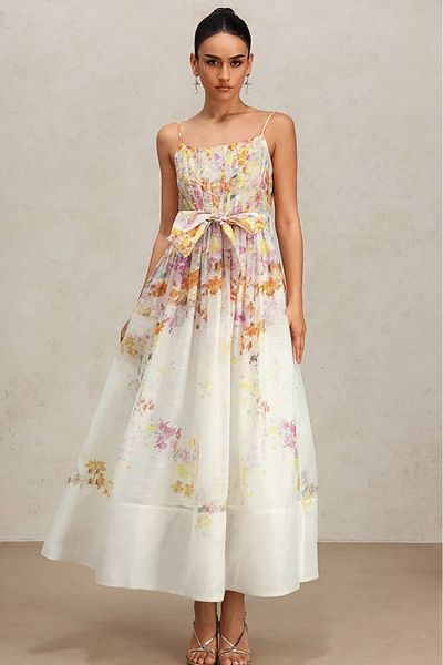 Neşeli Butik Women Bow Detailed Floral Imported Dress Nbemp2741