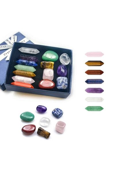 TrioStore Sparkling Tennis Clear Silver Bracelet Set with 7 Polished Semi-Precious Stones and 7 Crystals