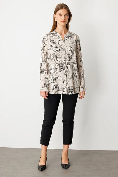 Ekol Judge Collar Patterned Blouse-3534