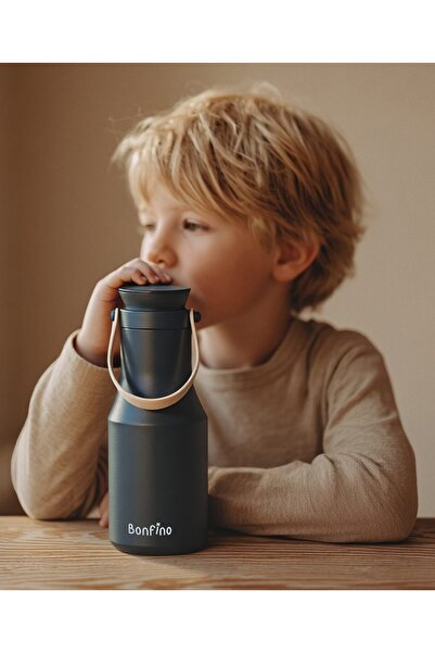 Bonfino Water Bottle, Reliable Performance, Easy to Carry Handle, 3 Years+, 470 mL - Black