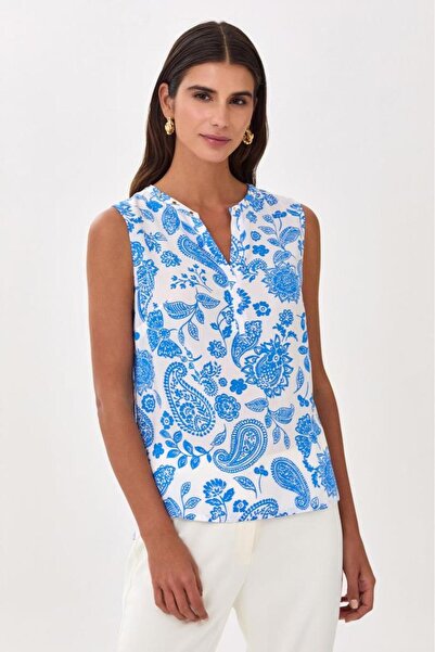 İKİLER Yakası Metal Aksesuarlı Kolsuz Bluz 025-3015