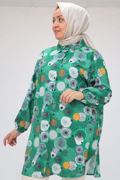 Eslina 58052 Large Size Men's Collared Jesica Shirt Tunic - Circle Pattern Beneton