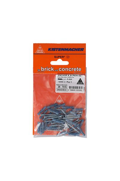 Kistenmacher Super 25-Pair Anchor and Screw Set Grey and Silver 4 x 20mm