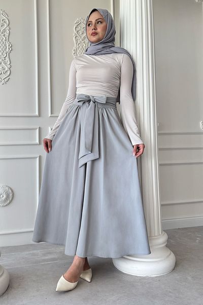InStyle Fusta gri cu detaliu de centură plisată
