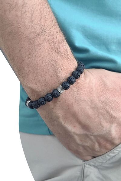 Chavin Elastic Natural Lava Stone Men's Bracelet Ey25