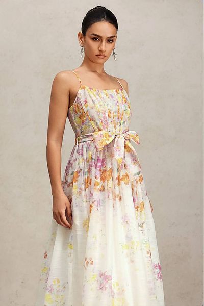 Neşeli Butik Women Bow Detailed Floral Imported Dress Nbemp2741