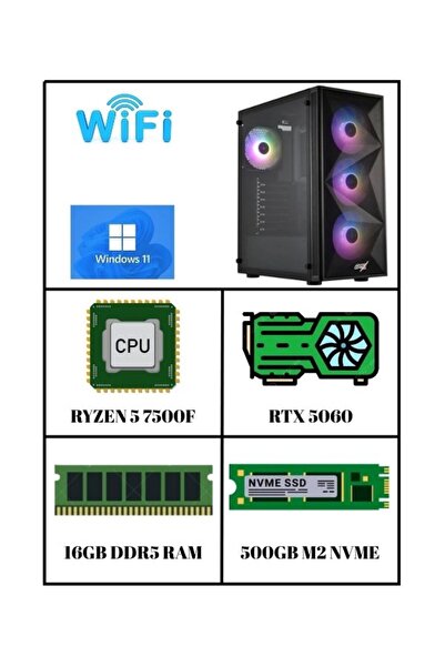 RAMTECH BİLGİSAYAR EIGEN RTX 5060 8GB | R5 7500F | 16GB Ram | 500GB M2 NVME S...
