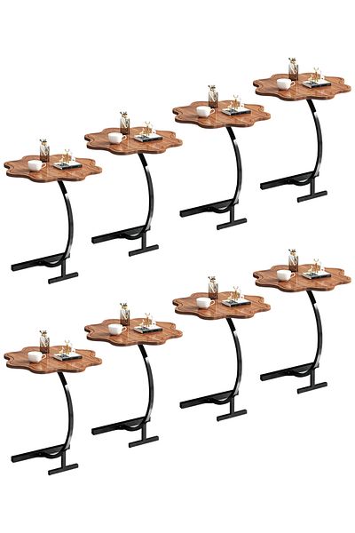 Generic 8-Pieces Modern Coffee Table C-Shaped Side Table with Wood Top in Flower Shape and Metal Frame Brown