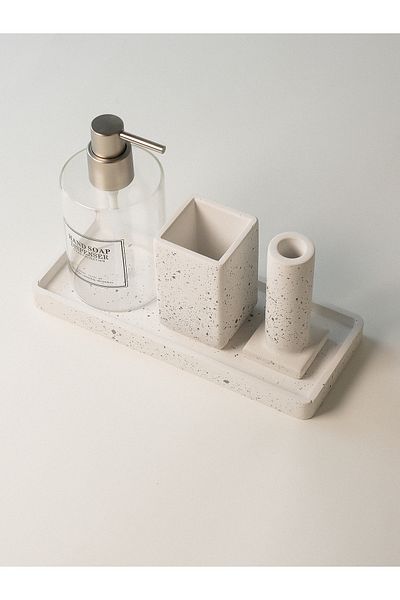 Minihol Set dozator de săpun lichid din sticlă ceramică din liniu (430 ml)