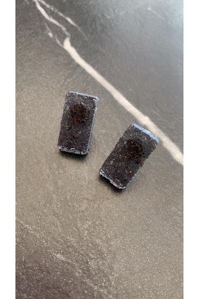 MISS GOLDEN Serrated Crystal Patterned Smoked Color Gold Accessory Rectangular Shape Epoxy Earrings Handmade Gift