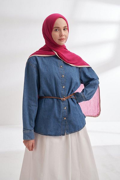 ARMANDA Fuchsia Muslin Piping Shawl