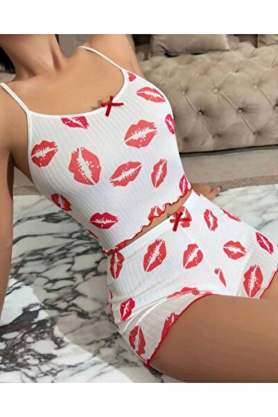 LA VIOR STYLE La Vior Women's White Pajamas Set, Women's Shorts Crop Strap Suit