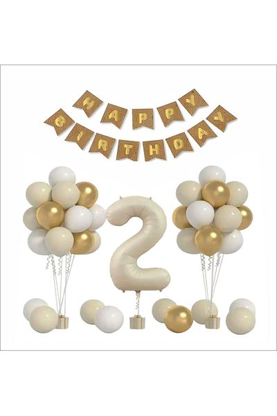 ZENVİVA 2 Years Kraft-Gold, Sea Sand, White Theme Birthday Set