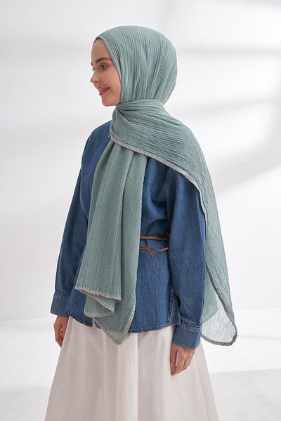 ARMANDA Muslin Piping Shawl -Mint