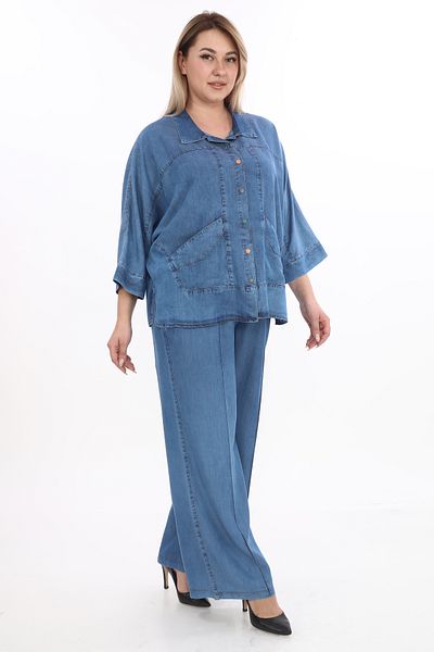 EXİTLİNE Women's Double Navy Blue Mink Color Summer Suit Top Trousers
