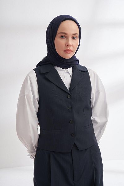 ARMANDA Muslin Piping Shawl - Navy Blue