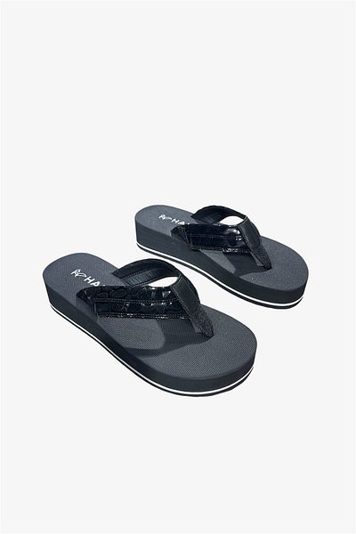 HANOX Axel Leopard Black Wedge Heel Women's Flip Flops Beach Slippers Flip Flops (4.0) cm
