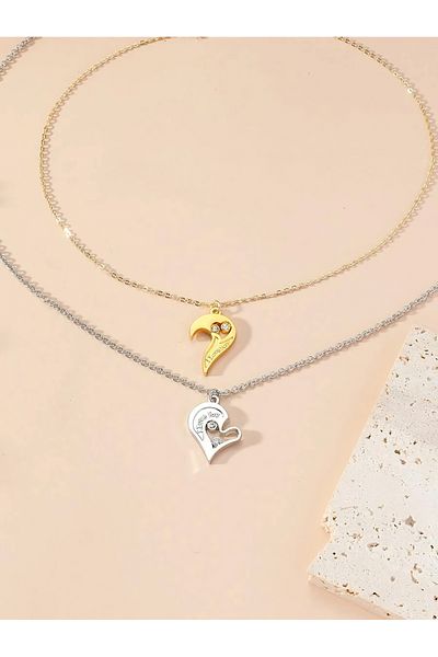 miraza Set of Necklaces for Couples, Heart Pendants, Inscriptions I Love You