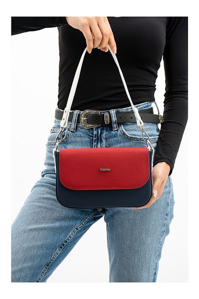 Just Polo Women's Navy Blue Red Lacost Fabric Hand and Shoulder Bag