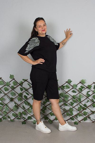 Truva XXL Large Size Combed Cotton Suit with Angel Wing Detail Shorts |   Striped Shorts – Comfortable and Stylish