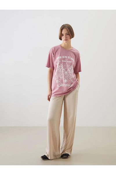 LC Waikiki Γυναικείο μπλουζάκι με στάμπα Xside Crew Neck (S5)
