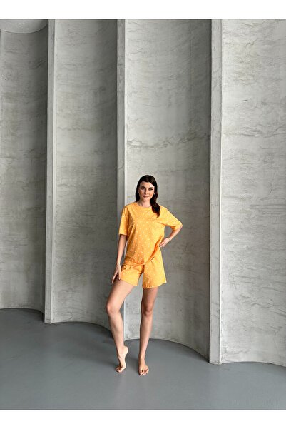 LETS BASIC Organic Cotton Score Heart Printed Short Sleeve Shorts Pajamas Set