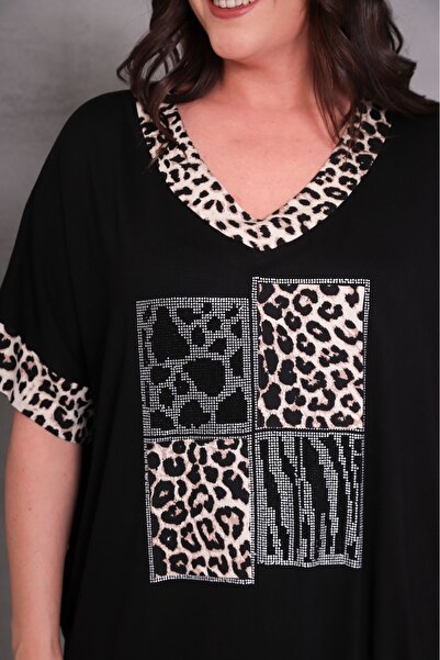 Esina Viscose Oversize Dress Leopard and Stone Detail