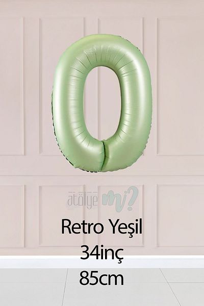 Atölye Mi 0 Retro Green Number Balloon 34 Inch Age Balloon