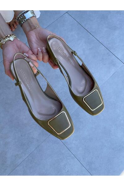 Elvinin Tarzı حذاء دورا بكعب عالي ومشبك بلون أخضر زيتوني