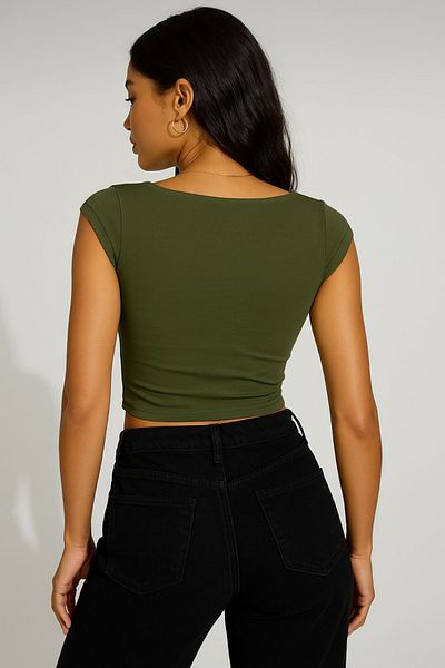 World Fashion Trends JT7063 Εύκαμπτη μπλούζα με τετράγωνο γιακά