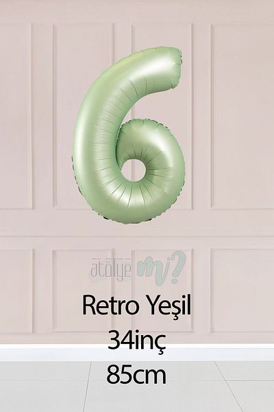 Atölye Mi 6 Retro Green Number Balloons 34 Inch 6 Years Old Balloon