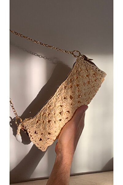 Beril Yamaç Design Studio Macrame Raffia Knitted Cylinder Clutch Raffia Bag