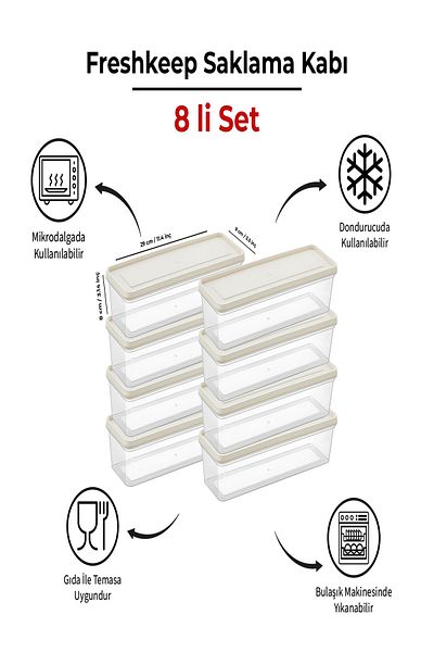 bizimevde 8-Piece Storage Container 1.3 Liter Deep Freezer Microwave Compatible