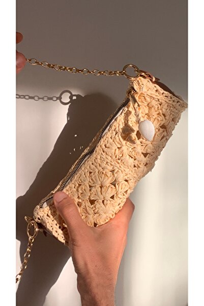 Beril Yamaç Design Studio Macrame Raffia Knitted Cylinder Clutch Raffia Bag