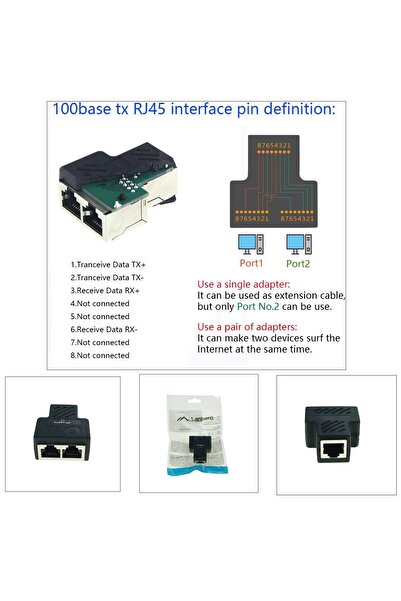Lanberg Splitter adapter, RJ45 female to 2 x RJ45 female, LAN coupler, Lanberg 42380, black