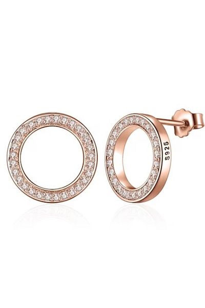 TrioStore Rose Gold Silver Earrings with Hoop and Crystals