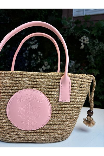 MaVaux Paris Wicker Leather Λεπτομερής τσάντα παραλίας με επένδυση