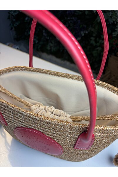 MaVaux Paris Straw Leather Detailed Lined Beach Bag