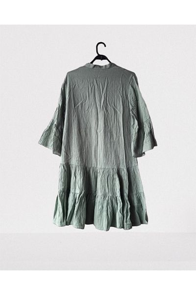 Namaste Vintage Mint Green V-Neck Three Quarter Sleeve Muslin Dress (100% Cotton)