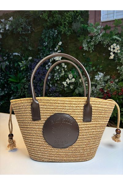 MaVaux Paris Wicker Leather Λεπτομερής τσάντα παραλίας με επένδυση