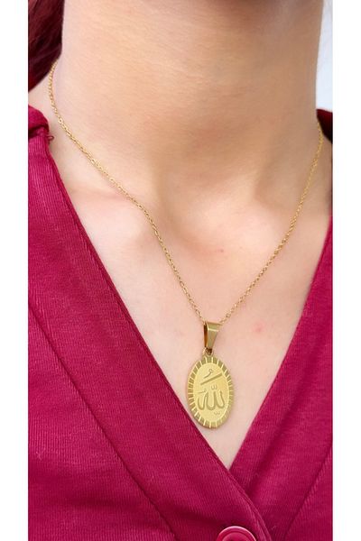İNN JEWELLERY قلادة من الفولاذ لا تفقد بريقها مع شكل كتابة الله (ضمان المورد لمدة عامين)