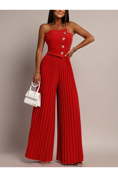 ADA MODA Women's pleated jumpsuit with buttons