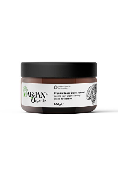Marjan Organic زبدة الكاكاو العضوية 100 غرام - زبدة خام معصورة على البارد للعناية بالجسم والشعر والبشرة الجافة وعلامات التمدد