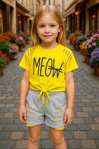 ABİYEKİDS Tied Detailed Girls Shorts Set Aby224