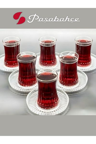 Seyid Satin Gelgör Pashabahçe Stamped Boxed 12 Piece Elysia Tea Set Set 6 Cups 6 Coasters